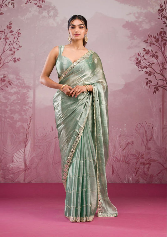 Premium Jimmy Chu Silk Embellished With Real Mirror Work Saree