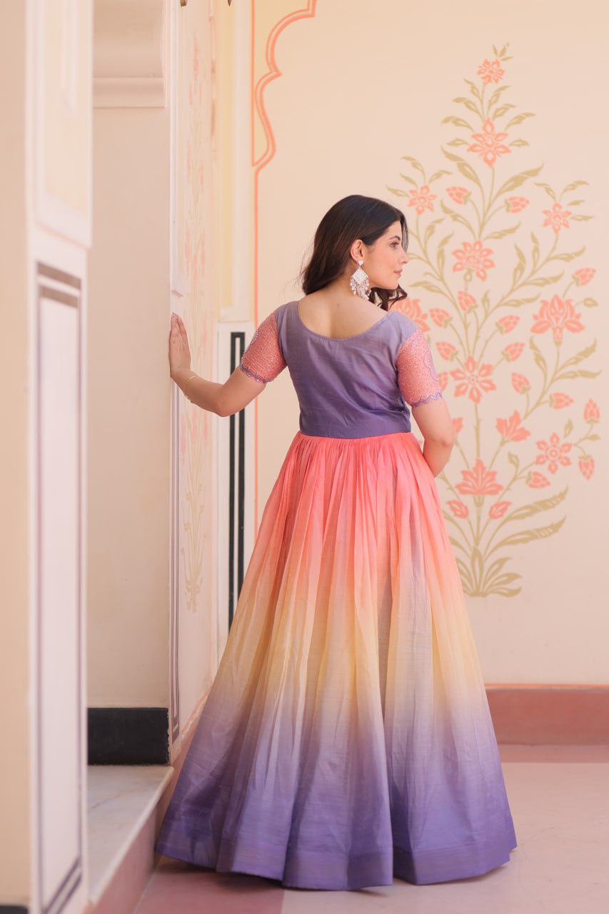 GOLD CRUSH PADDING WITH BEADS EMBROIDERY WORK GOWN