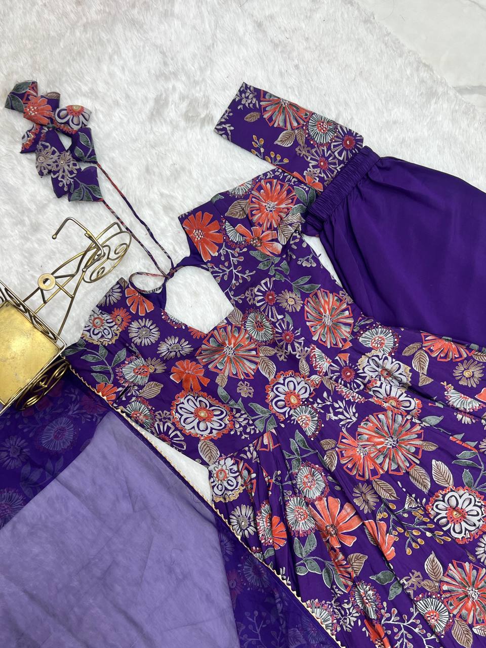 Pure Soft Romaqnsilk Chanderi With Digital Print Work With Padded, Side Zipper KediyaKurti Plazzo