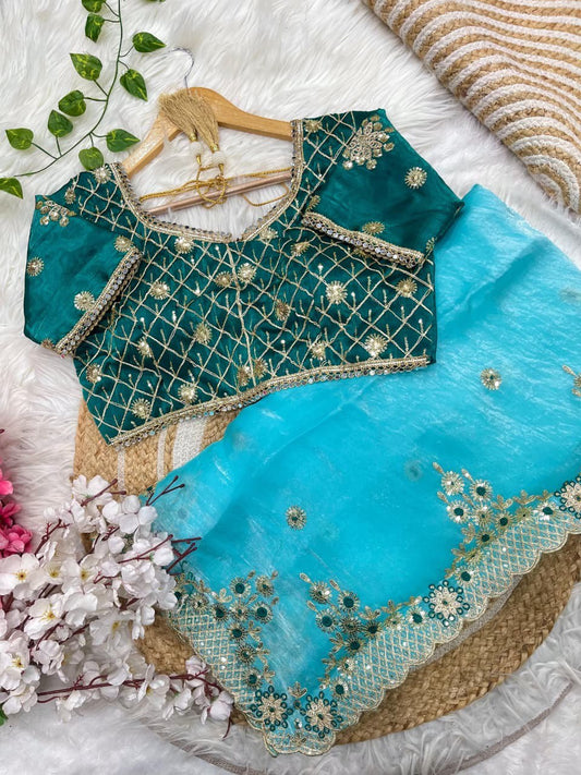 Fendy Sartin Silk With BEautifull Embroidery Work Saree