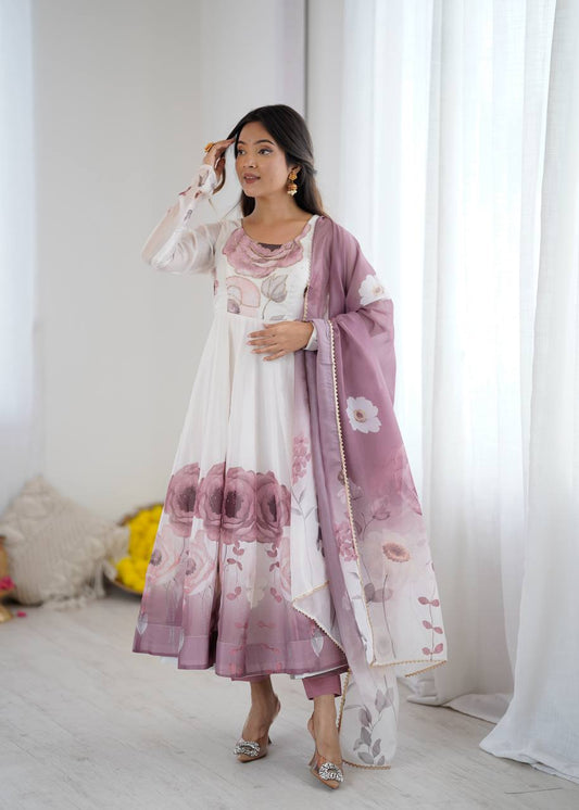SOFT ORGANZA SILK FANCY BADLA JARI WORK ANARKALI GOWN