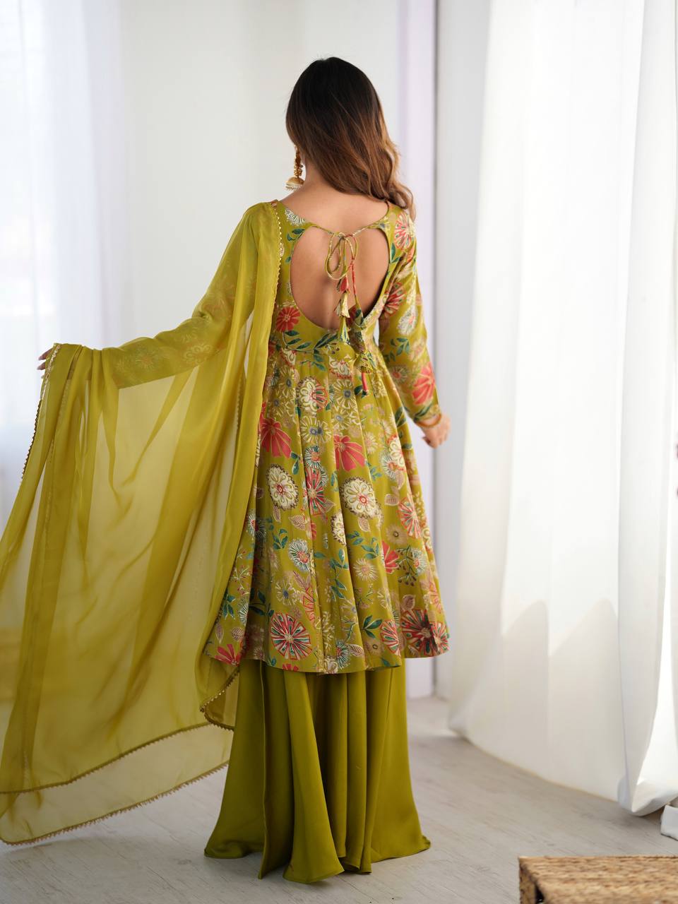 Pure Soft Romaqnsilk Chanderi With Digital Print Work With Padded, Side Zipper KediyaKurti Plazzo