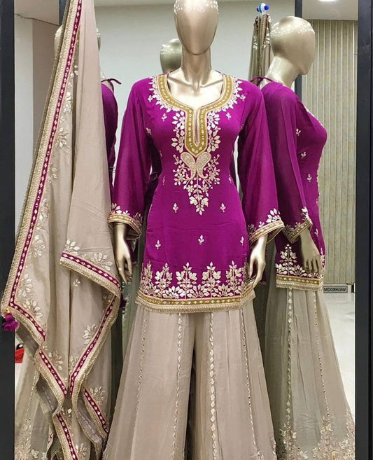 Heavy Faux Georgette Sequence Work With Full Sleeves Top Sharara