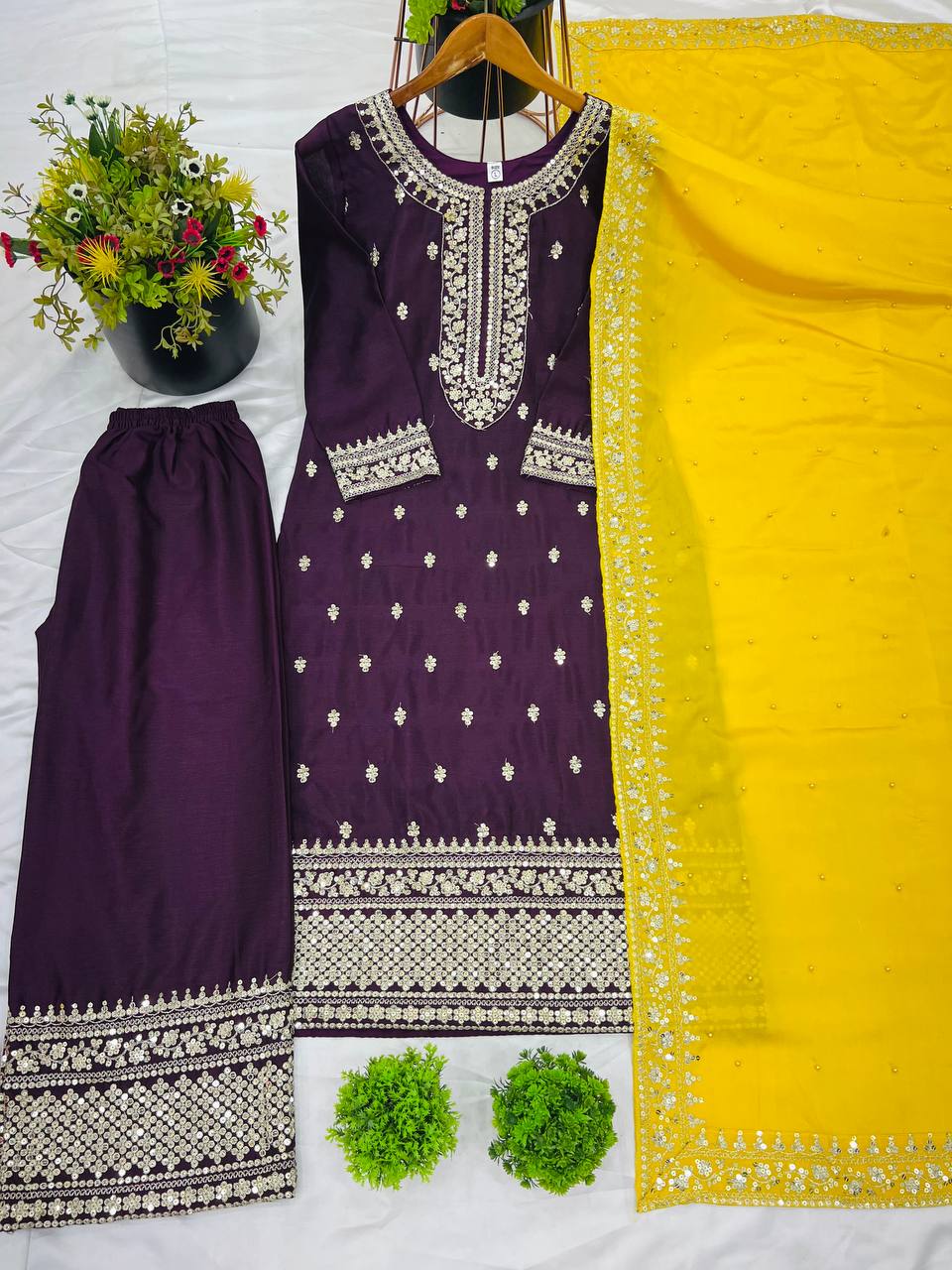 Fox Georgette With Embroidery Work With Full Sleeve With Lace Work Border Top Pent