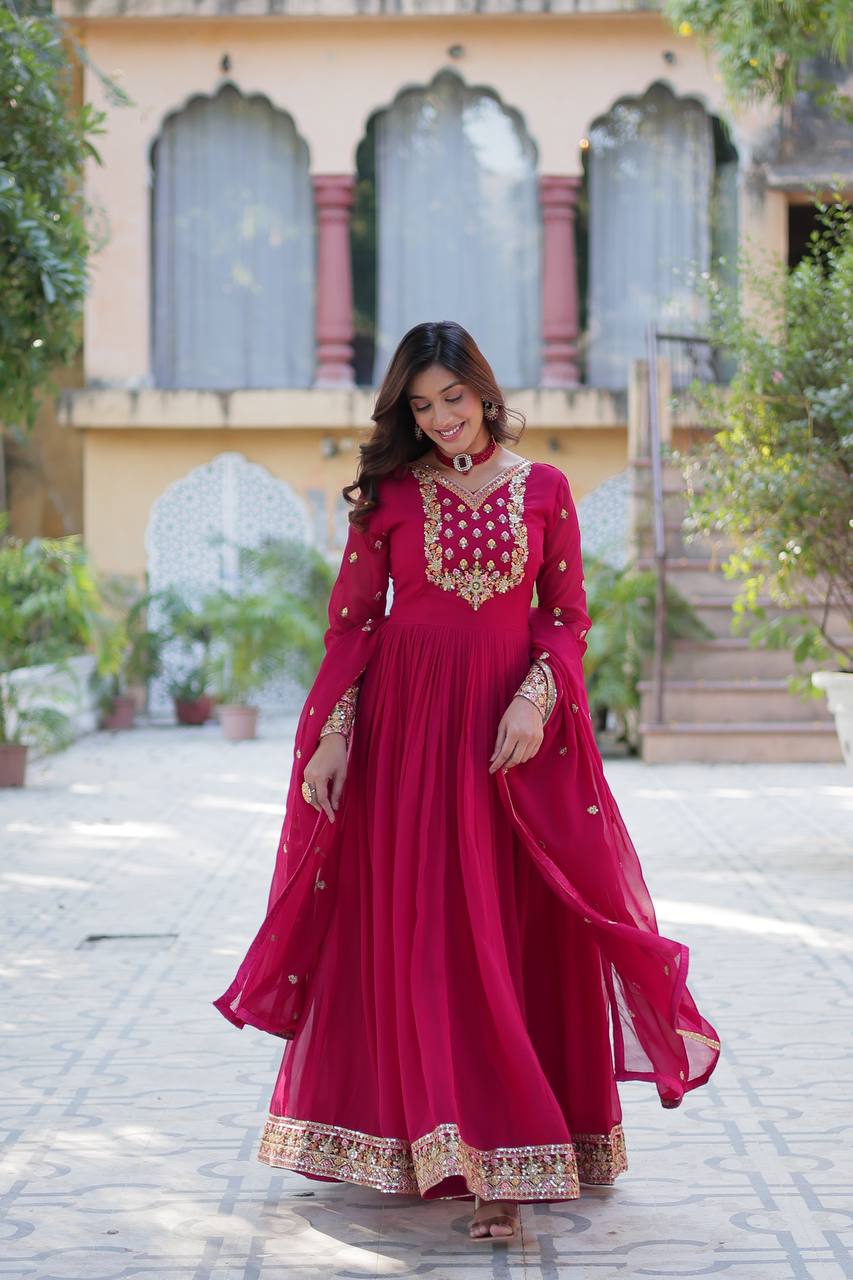 Rich Sequins Embroidered work With Faux Blooming Georgette Gown