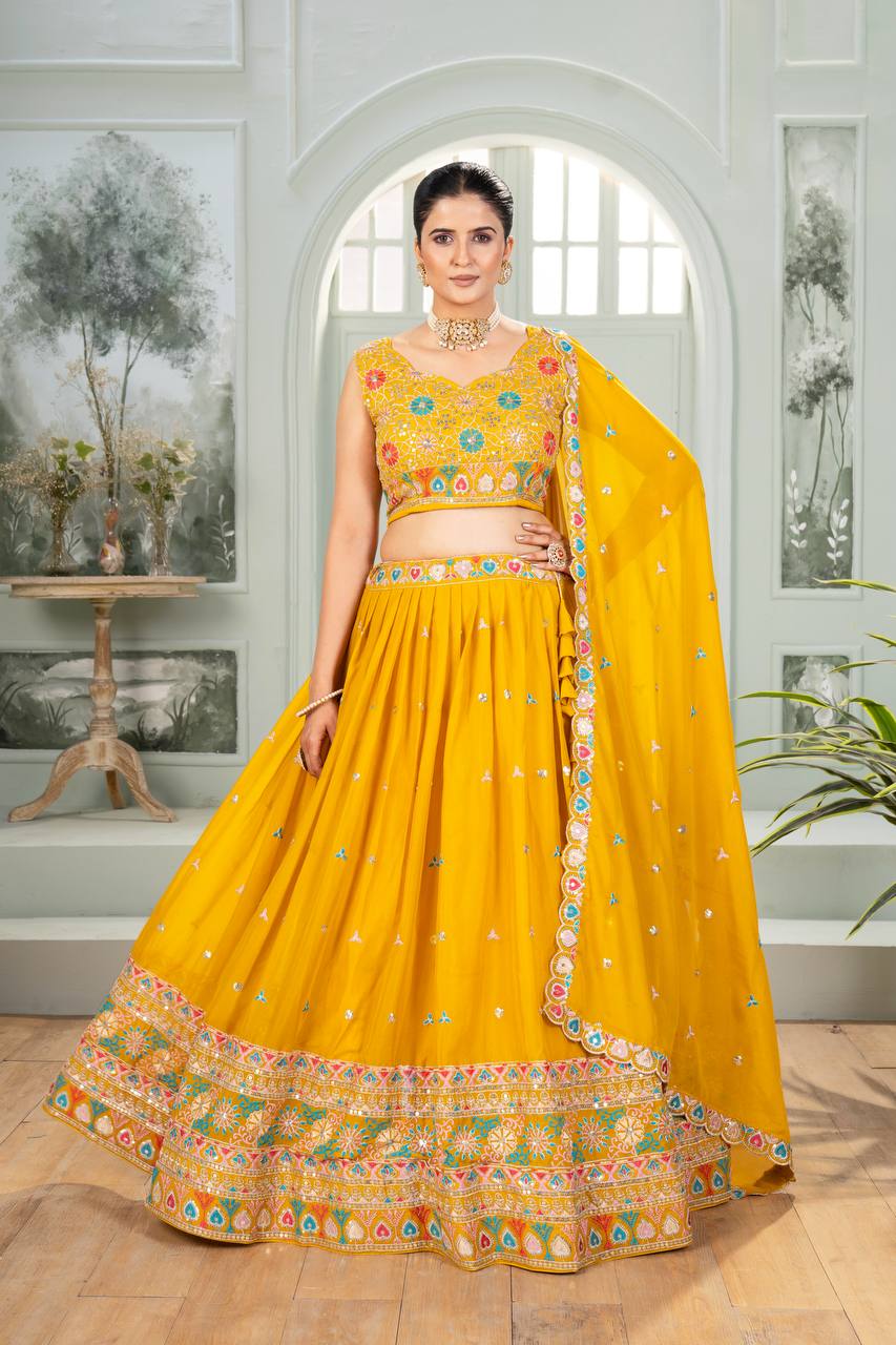 Embroidery Sequence Work With Cancan And Canvas Lehenga Choli