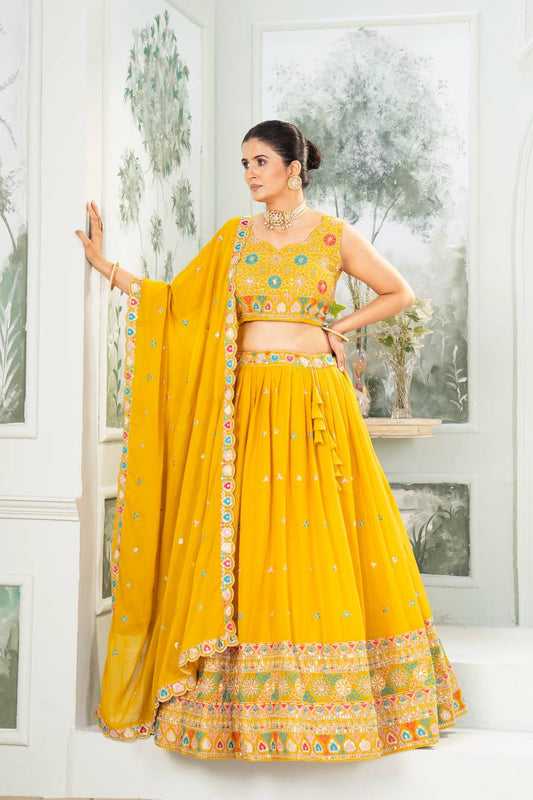 Embroidery Sequence Work With Cancan And Canvas Lehenga Choli