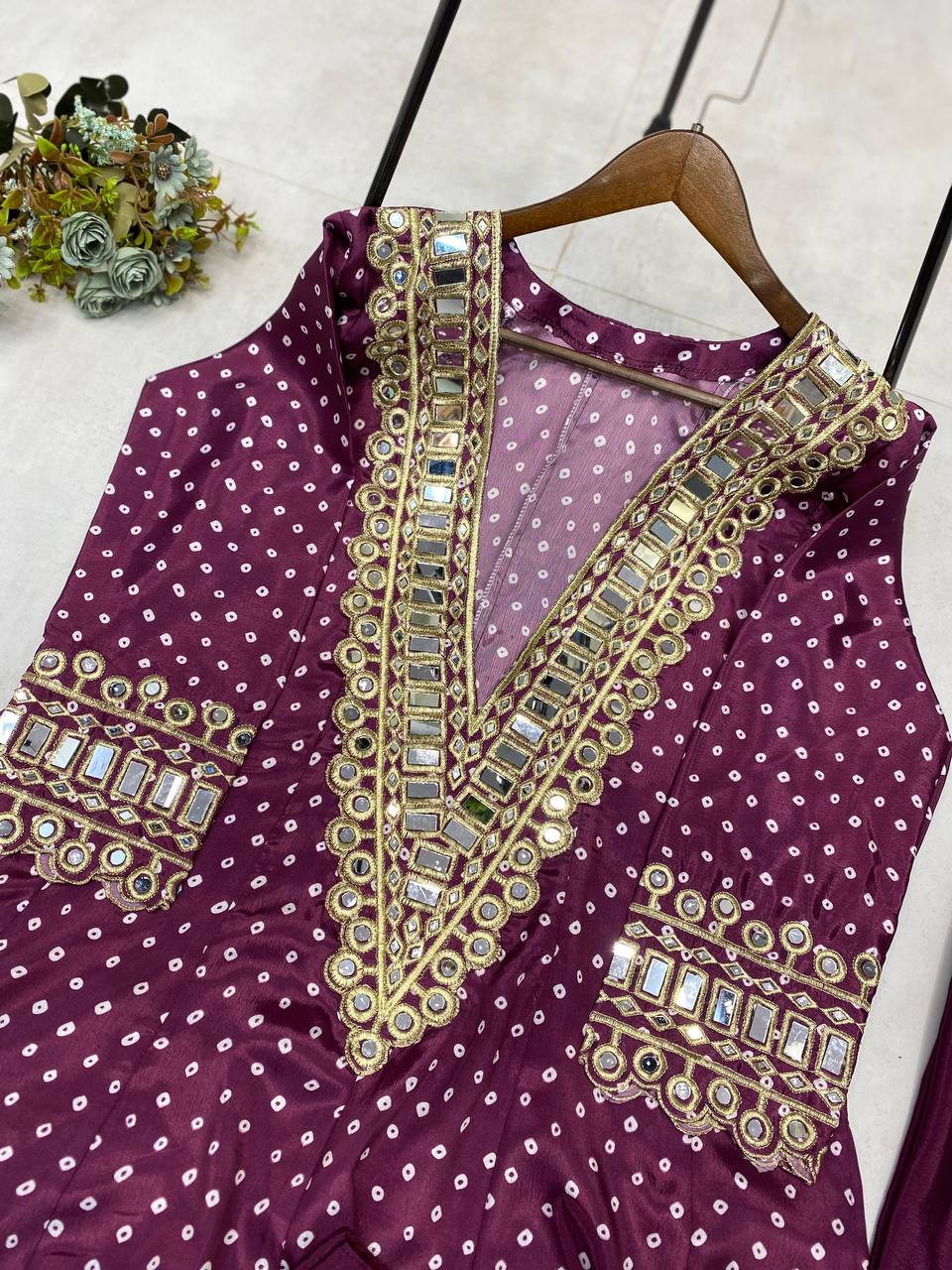 Georgette Digital Print With Real Mirror Work Kurti