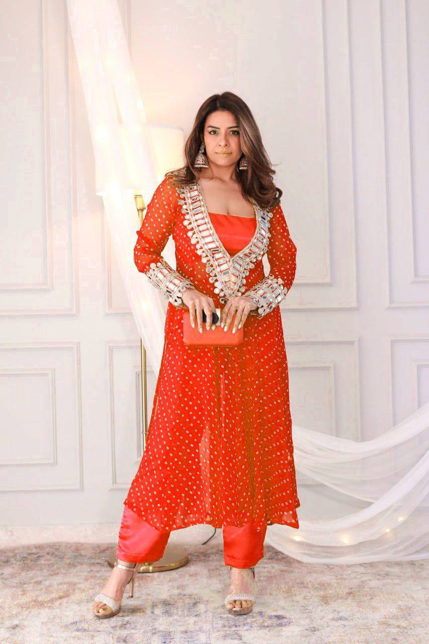 Georgette Digital Print With Real Mirror Work Kurti