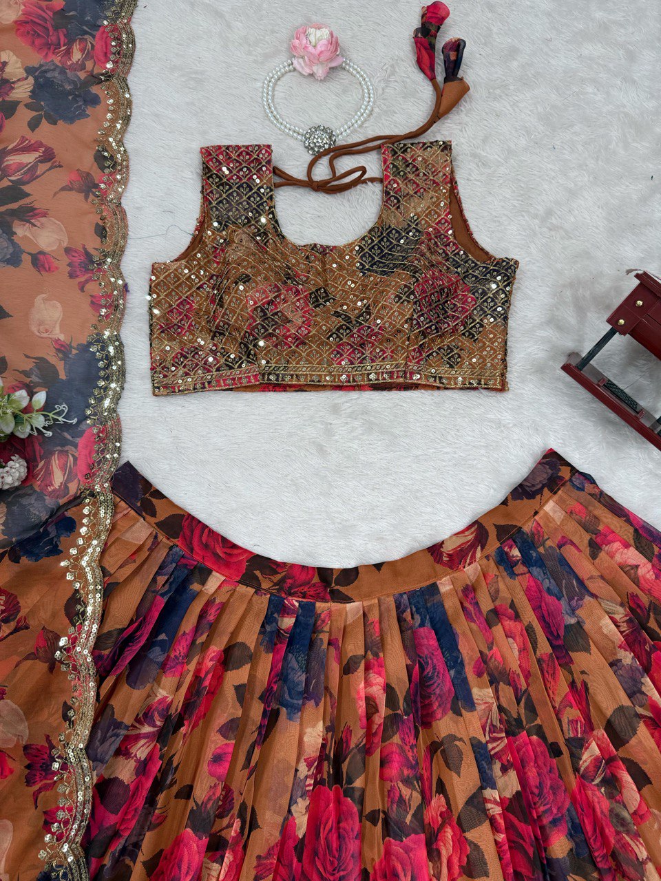 MULTI-COLOR SEQUIN THREAD WORK LEHENGA CHOLI AND DUPATTA