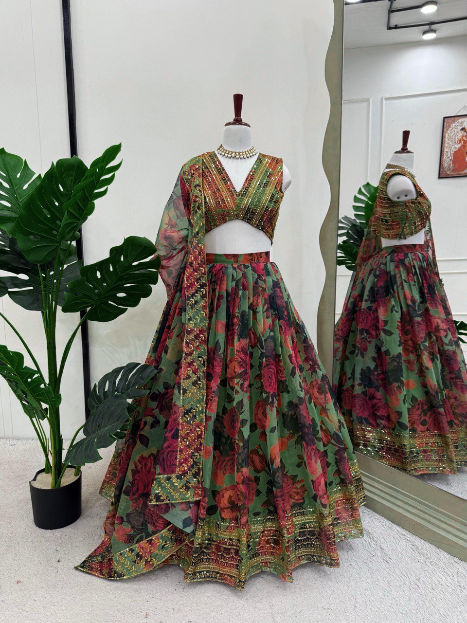 MULTI-COLOR SEQUIN THREAD WORK LEHENGA CHOLI AND DUPATTA