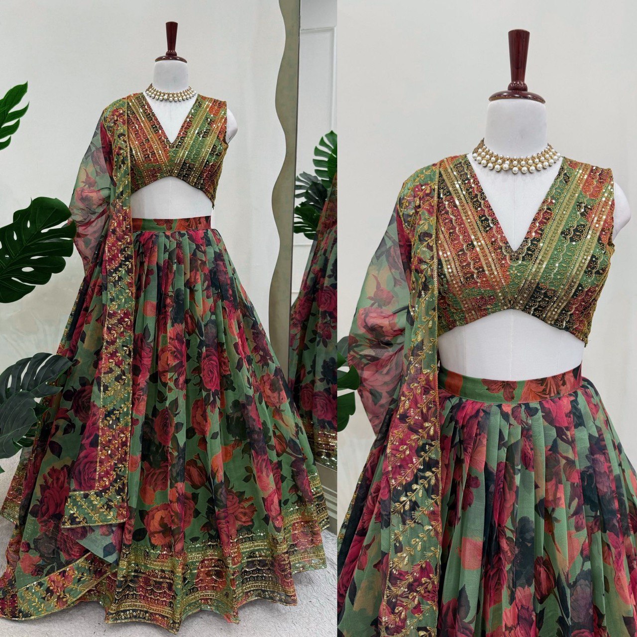 MULTI-COLOR SEQUIN THREAD WORK LEHENGA CHOLI AND DUPATTA