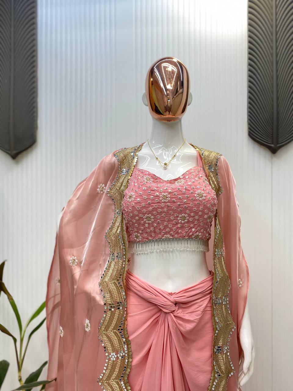 Sequence Embroidery And Silver Moti Lace With CrapeFrench