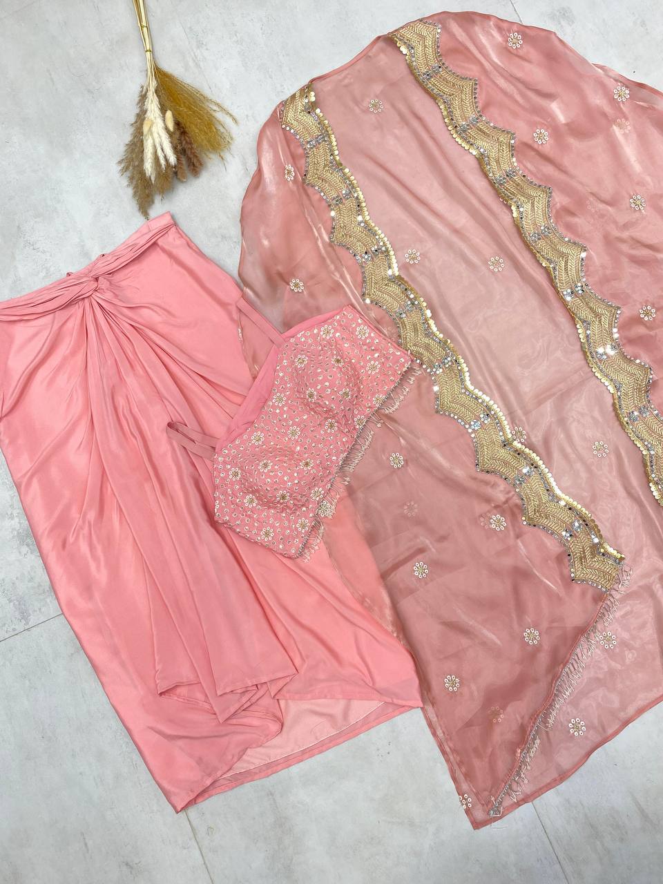 Sequence Embroidery And Silver Moti Lace With CrapeFrench