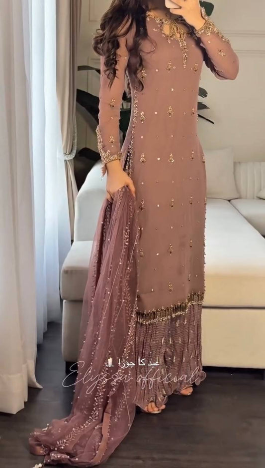 Faux Georgette Heavy Embroidery Sequence Work Top Sharara