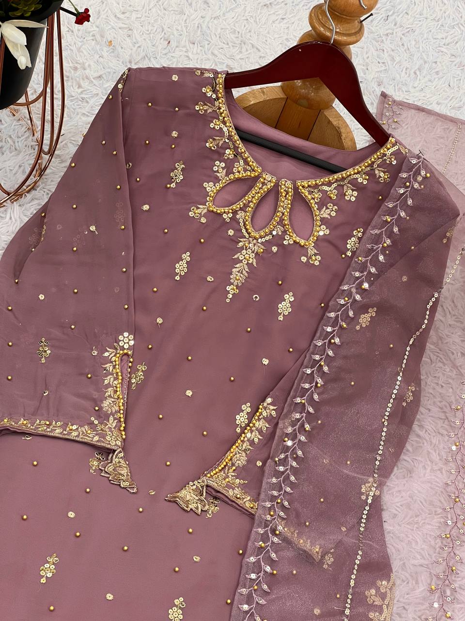 Faux Georgette Heavy Embroidery Sequence Work Top Sharara