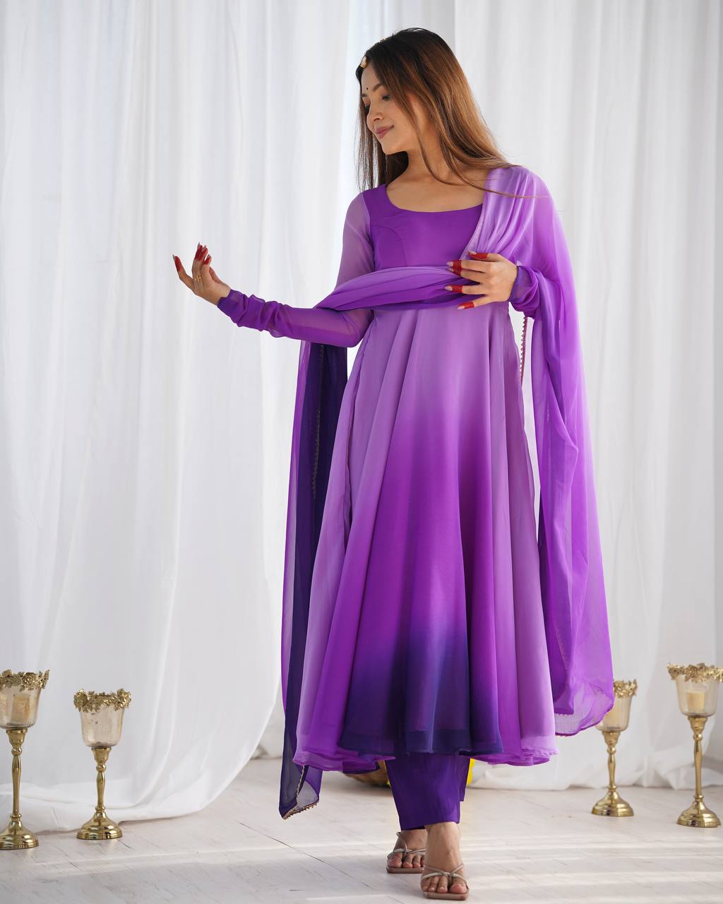 PURE SOFT FOX GEORGETTE MOST TRENDY PADDING FABRIC FULLY FLAIR ANARKALI GOWN