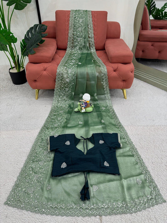 Party Wear Soft Burberry Silk Saree with Thred With Sequnce work Saree