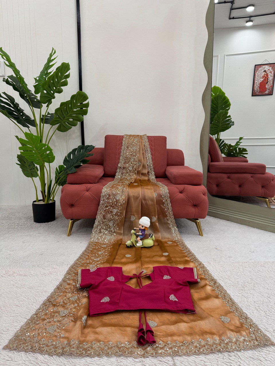 Party Wear Soft Burberry Silk Saree with Thred With Sequnce work Saree