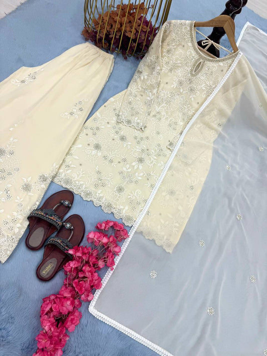 Heavy Faux Georgette Embroidery Sequence Work Top Sharara