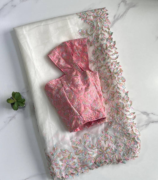 Pure Taby Silk Banglory Silk Embroidery Work Saree