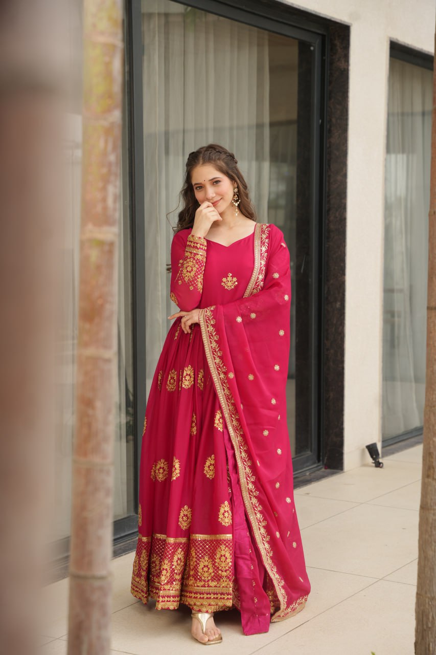 Star Georgette Full Sleeves Zari Embroidery Work Gown