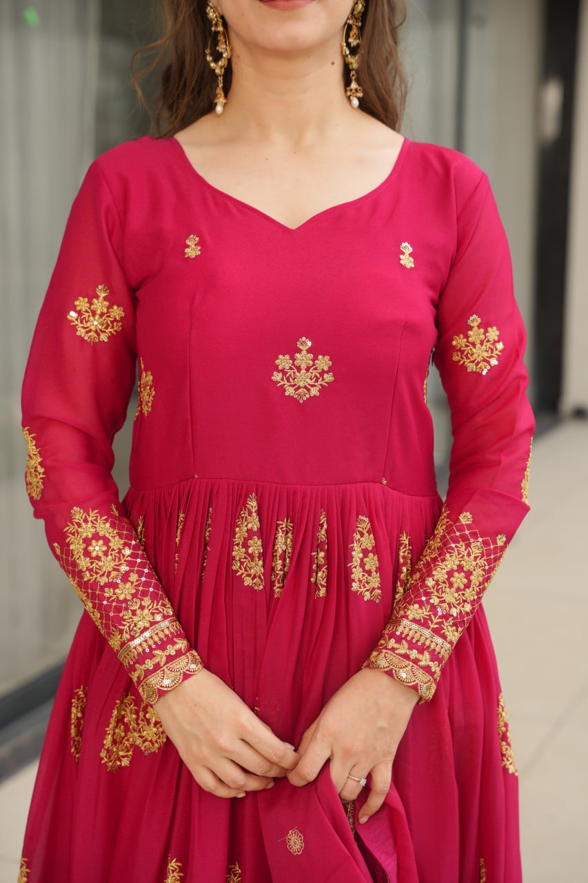 Star Georgette Full Sleeves Zari Embroidery Work Gown