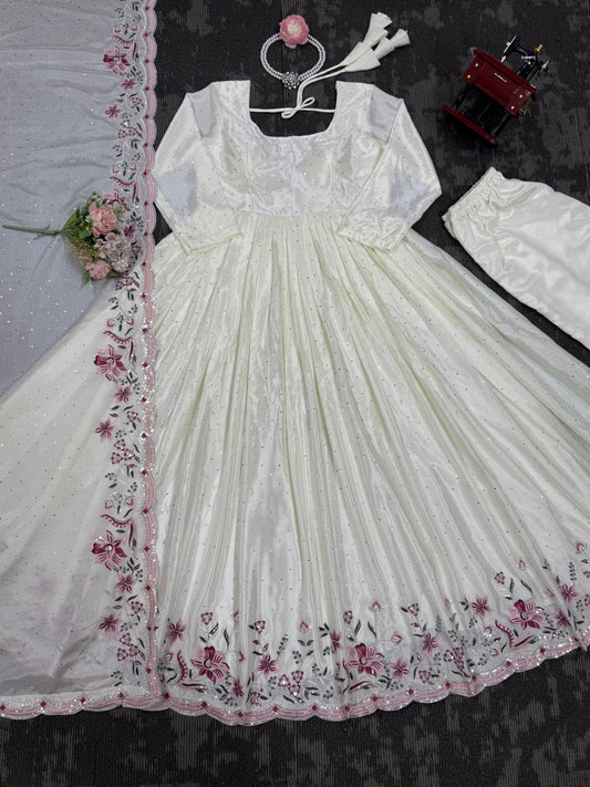 Chinon Silk Thread With Sequence Work Top Pent