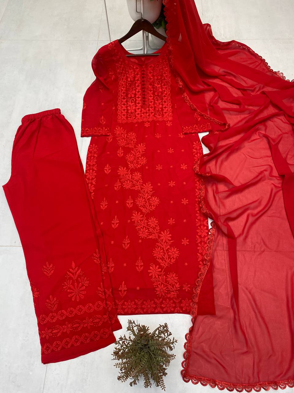 New Look Georgette Embroidery Work Pum Pum Work Top Pent