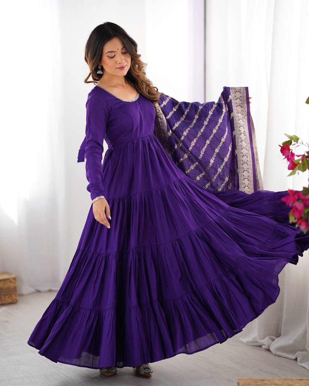 Pure Romansilk Chanderi 9 MTR Huge Flair Anarkali Gown