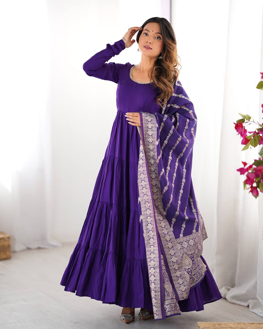 Pure Romansilk Chanderi 9 MTR Huge Flair Anarkali Gown