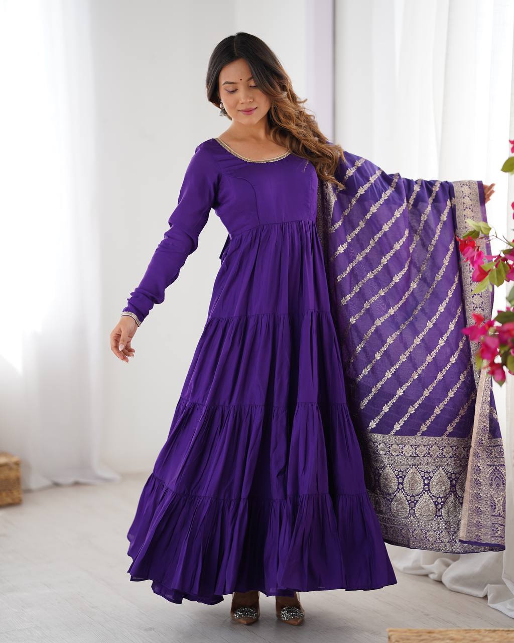 Pure Romansilk Chanderi 9 MTR Huge Flair Anarkali Gown