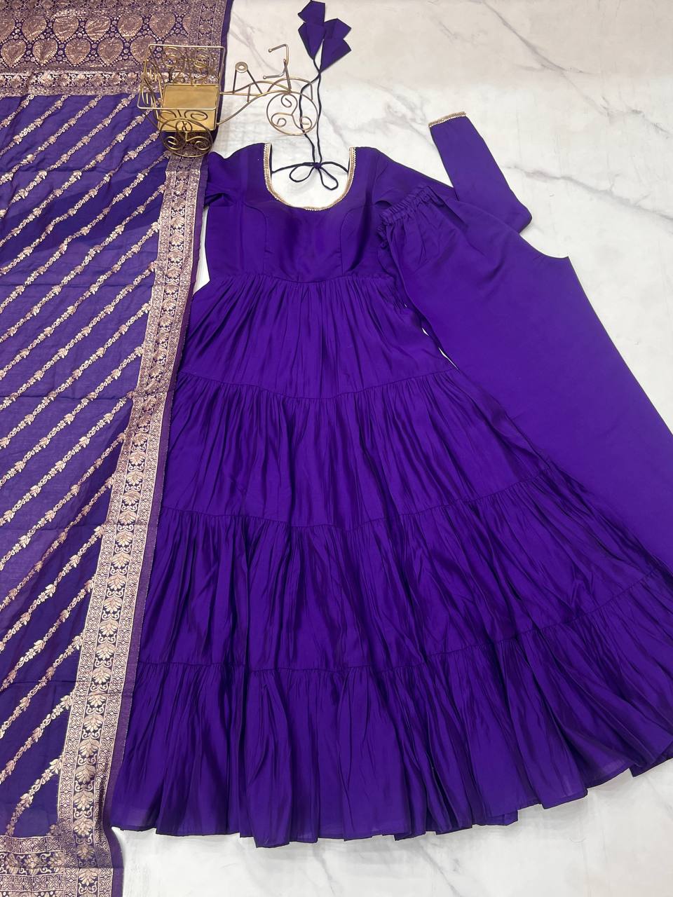 Pure Romansilk Chanderi 9 MTR Huge Flair Anarkali Gown