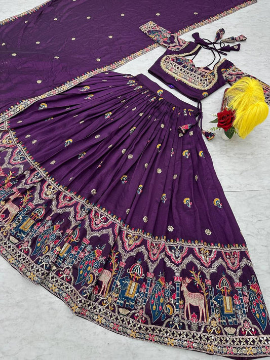 Purple Color Navratri Special Dori Latkal Work Lehenga Choli