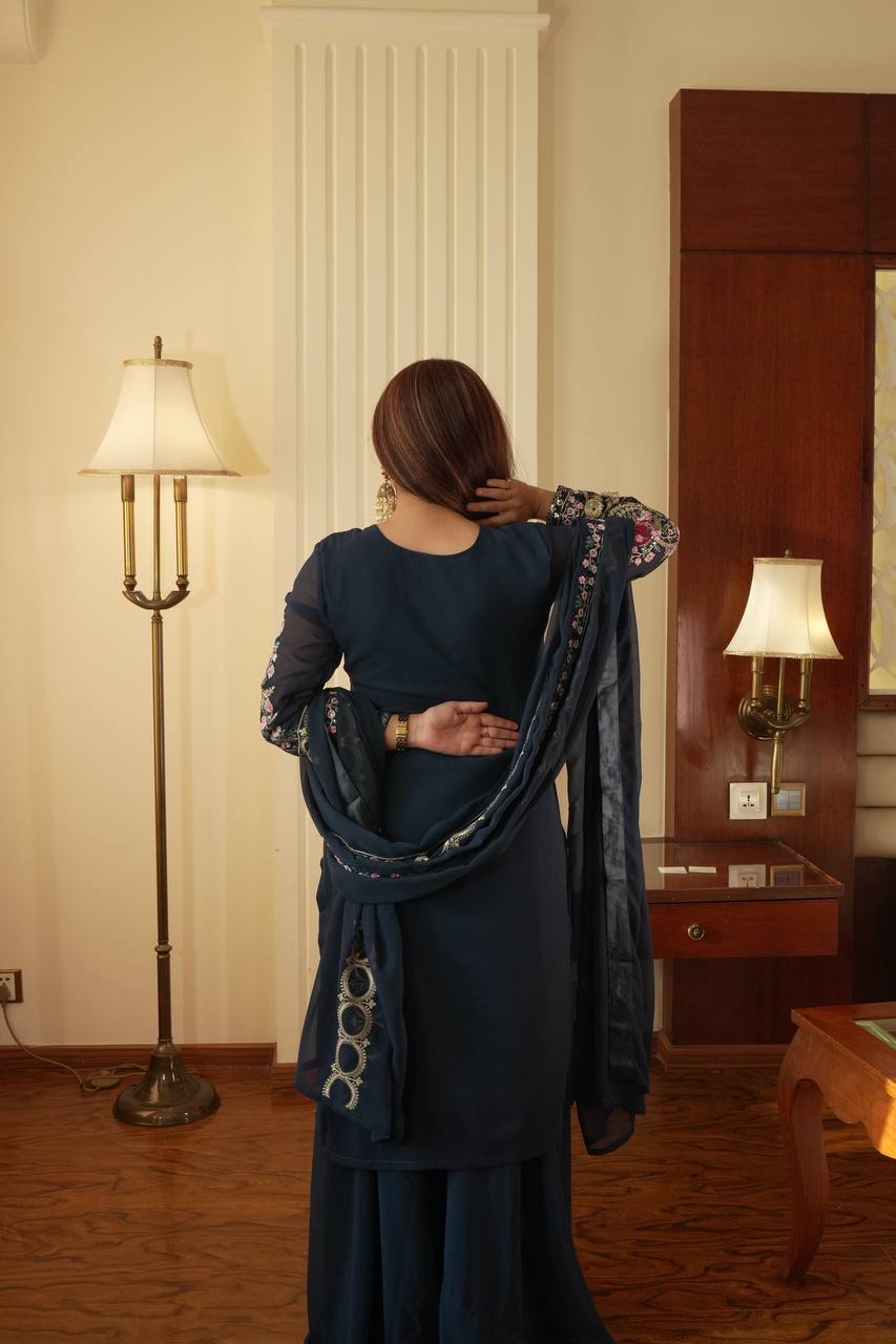 Rama Color Fox Georgette With Sequience Embroidery Work Kurti Plazzo
