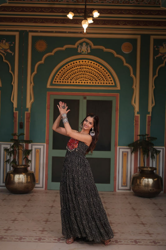 Navratri Special Faux Georgette Bandhani Print Work Gown