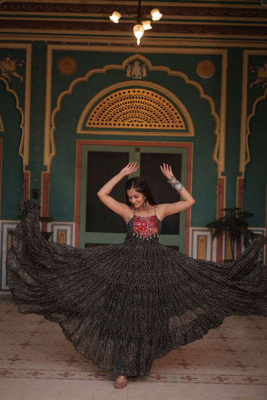 Navratri Special Faux Georgette Bandhani Print Work Gown