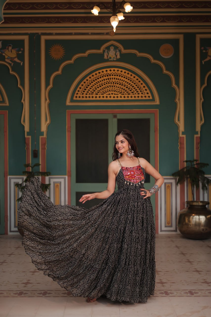 Navratri Special Faux Georgette Bandhani Print Work Gown
