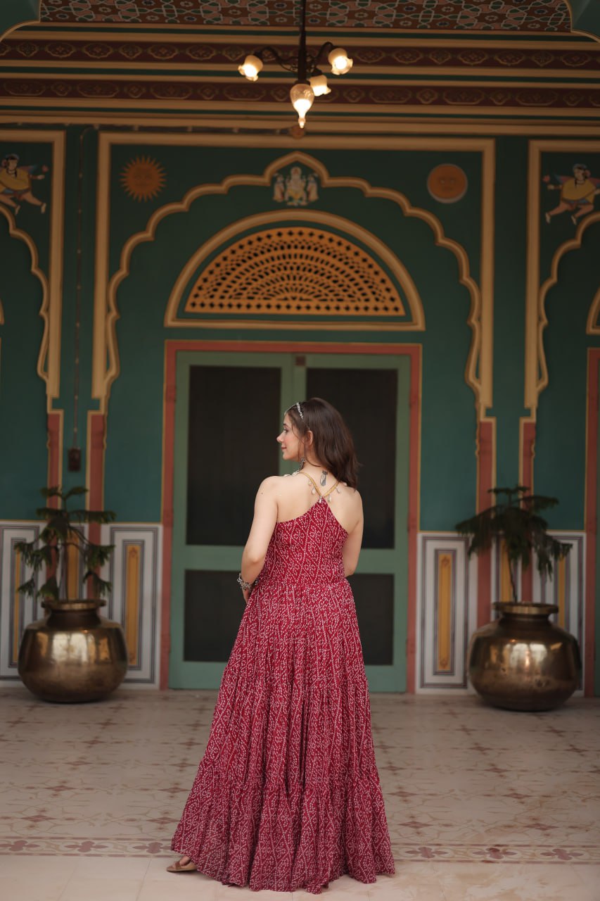 Navratri Special Faux Georgette Bandhani Print Work Gown