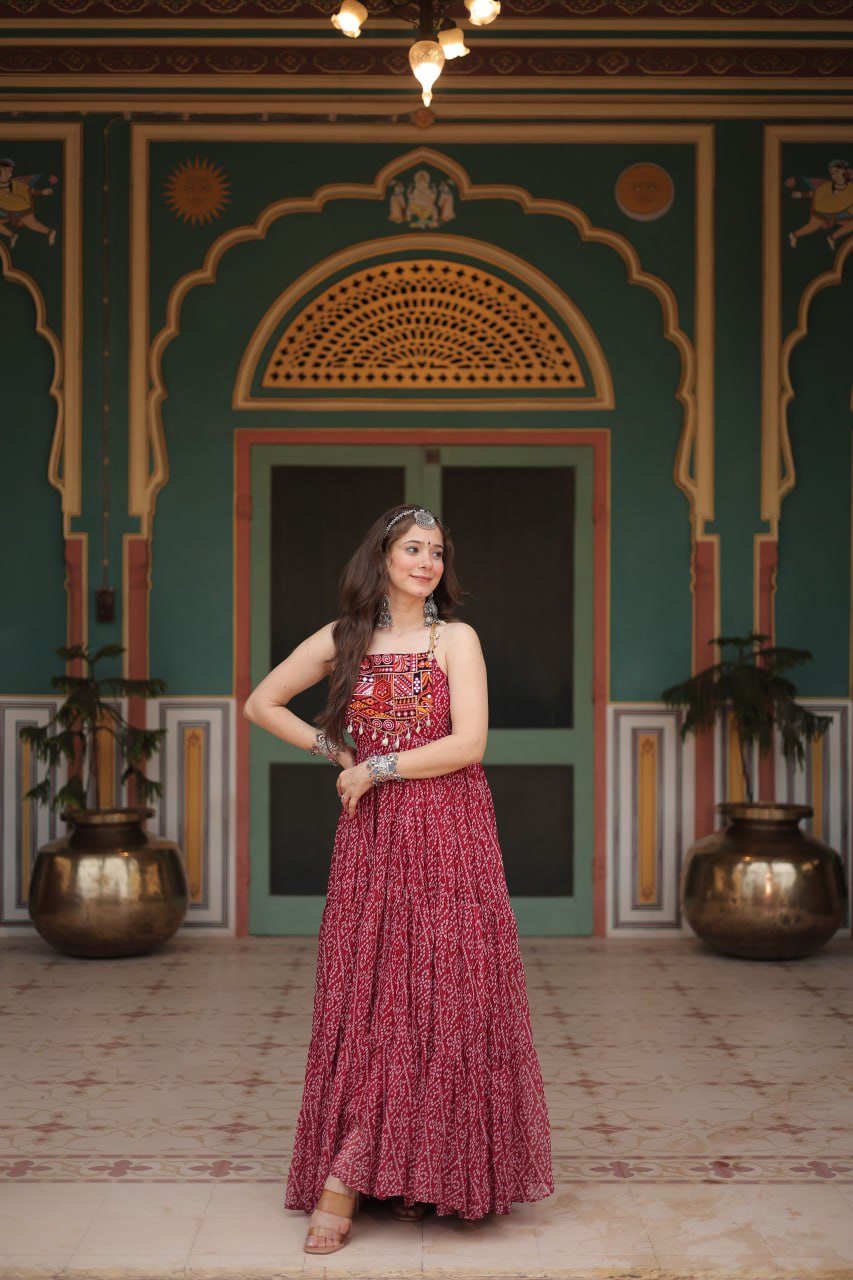 Navratri Special Faux Georgette Bandhani Print Work Gown