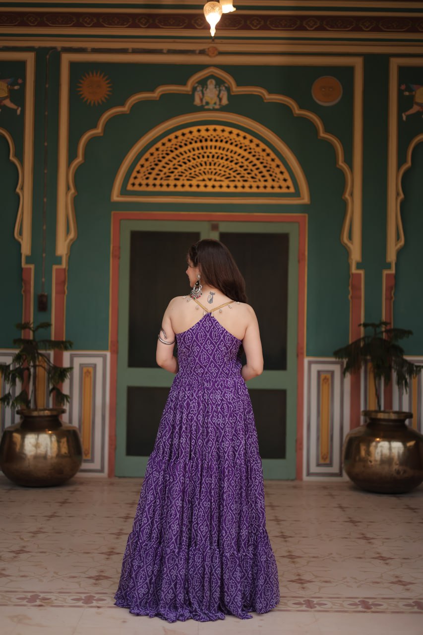 Navratri Special Faux Georgette Bandhani Print Work Gown