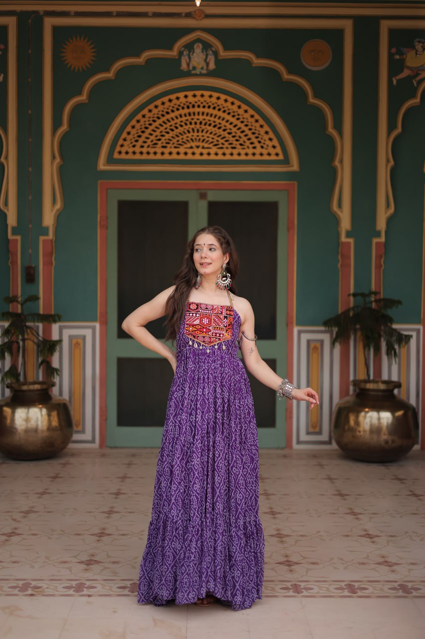 Navratri Special Faux Georgette Bandhani Print Work Gown