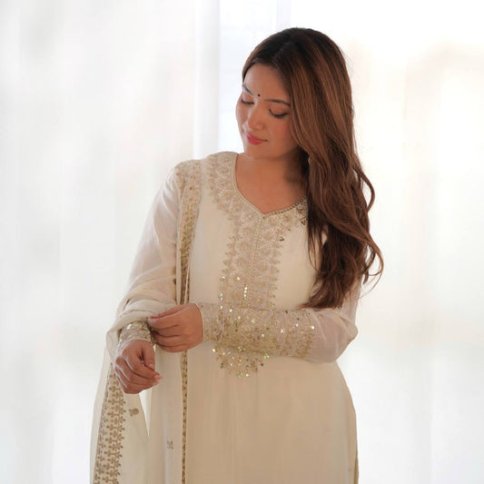 BEAUTIFUL EMBROIDERY SEQUENCE,JARI WORK With CHINON SILK Kurti