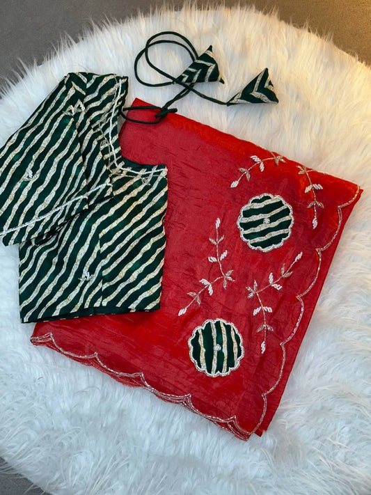 Rich Soft Gold Crush Two Tone With Hand Work Saree