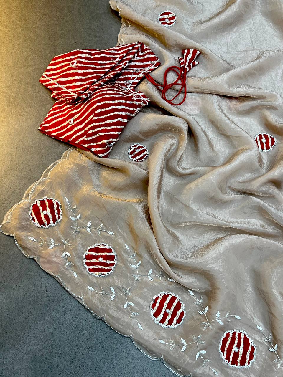 Rich Soft Gold Crush Two Tone With Hand Work Saree