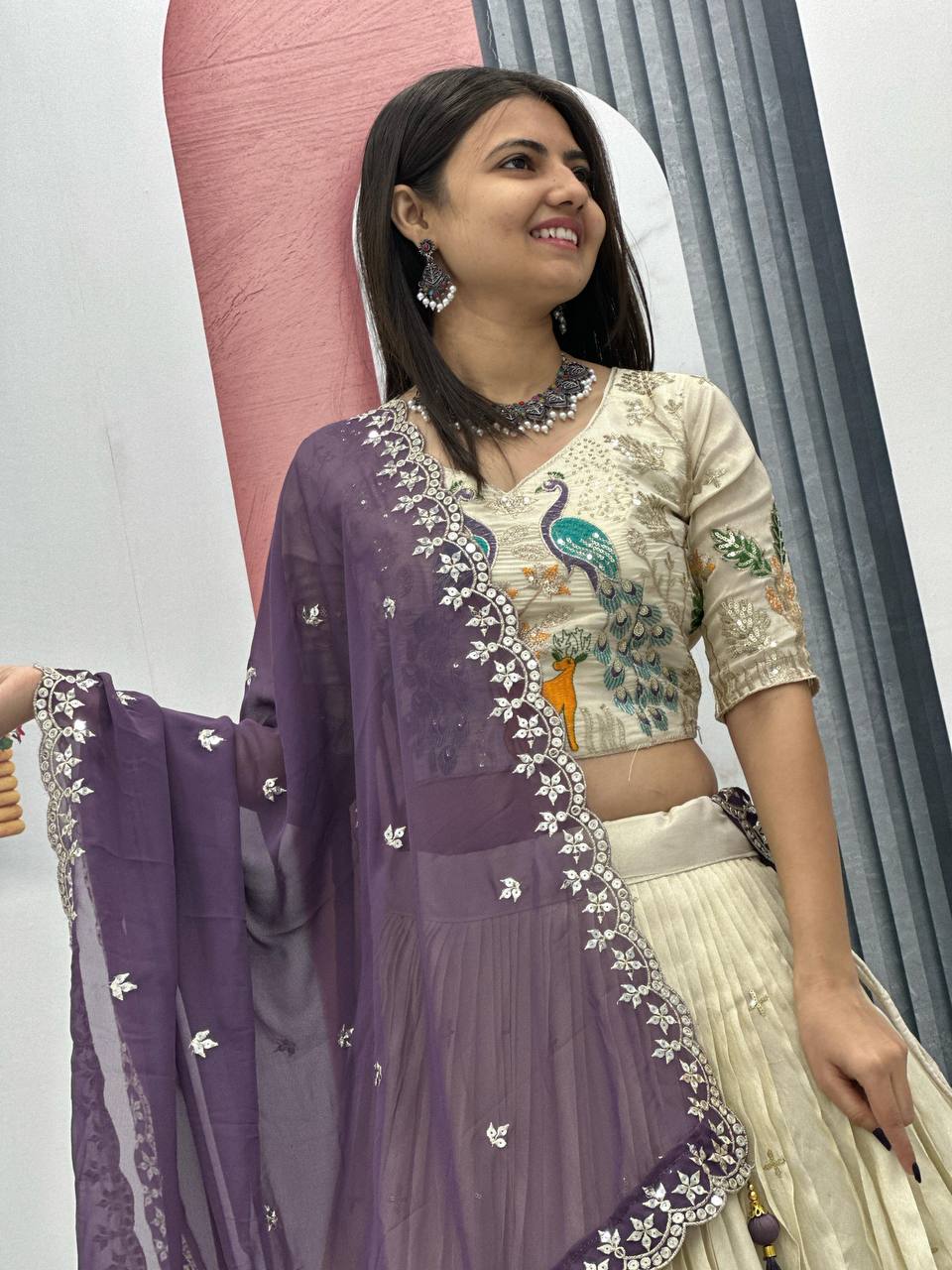 PURE TISSUE SILK PEACOCK WORK FULL READY MADE LEHENGA CHOLI
