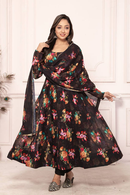 Heavy Faux Georgette Froral Printed Work Anarkali