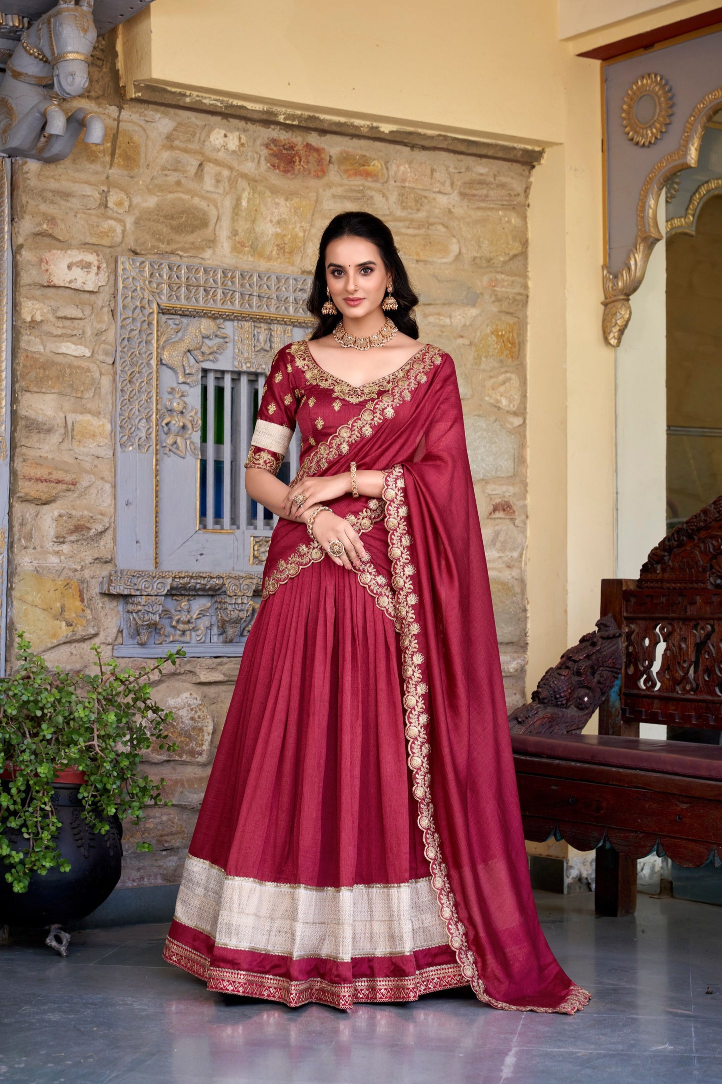 DRESS BAZZAR VICHITRA SILK ZARI WEAVING LEHENGA CHOLI