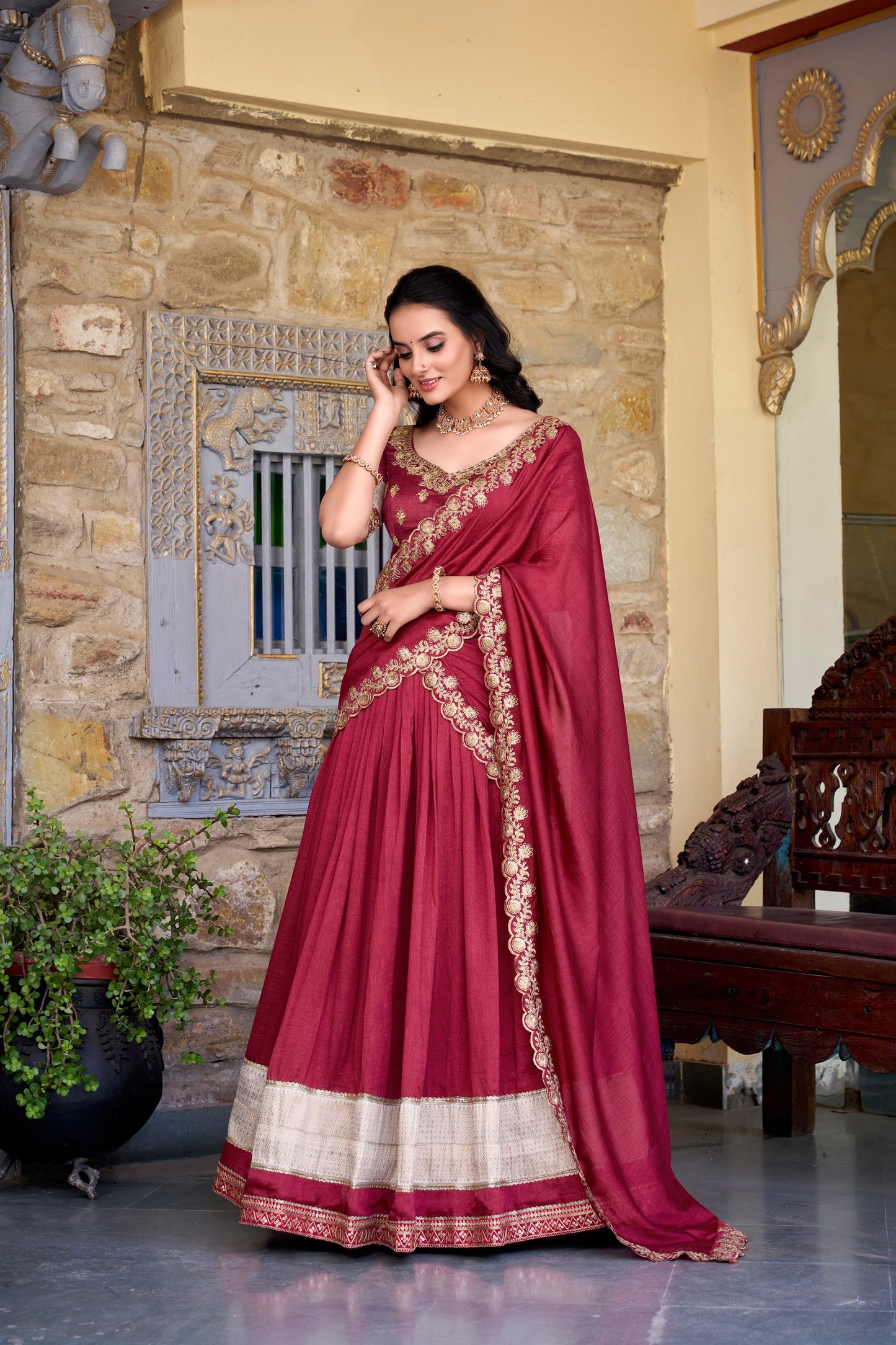 DRESS BAZZAR VICHITRA SILK ZARI WEAVING LEHENGA CHOLI