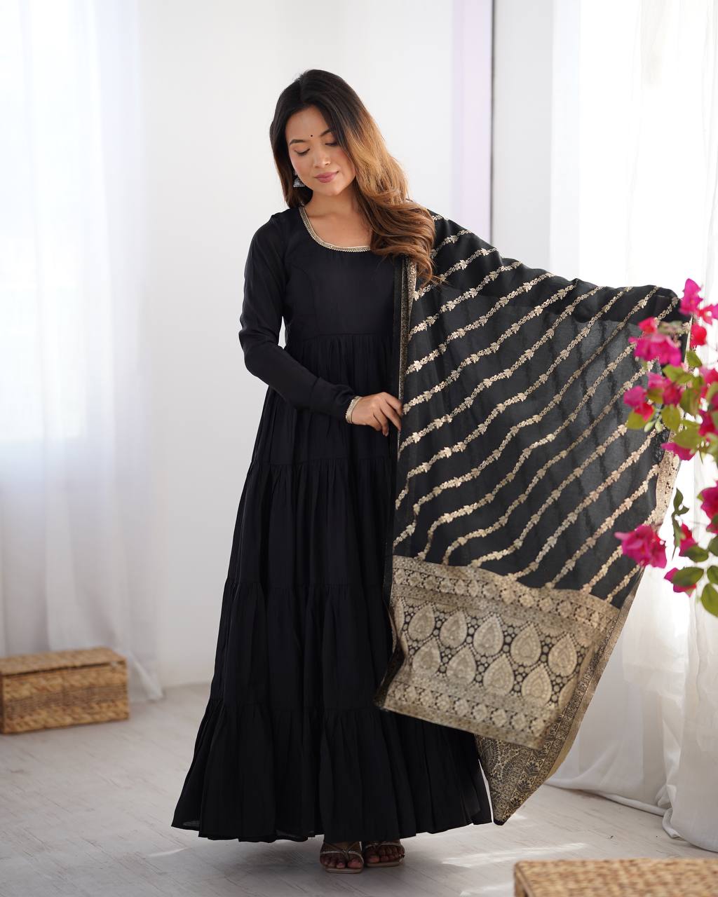 Pure Romansilk Chanderi 9 MTR Huge Flair Anarkali Gown